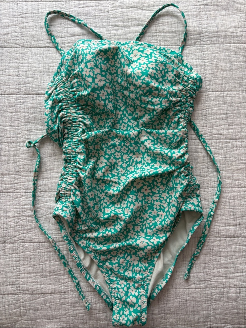Kona Sol Aqua and White Floral One-Piece Swimsuit